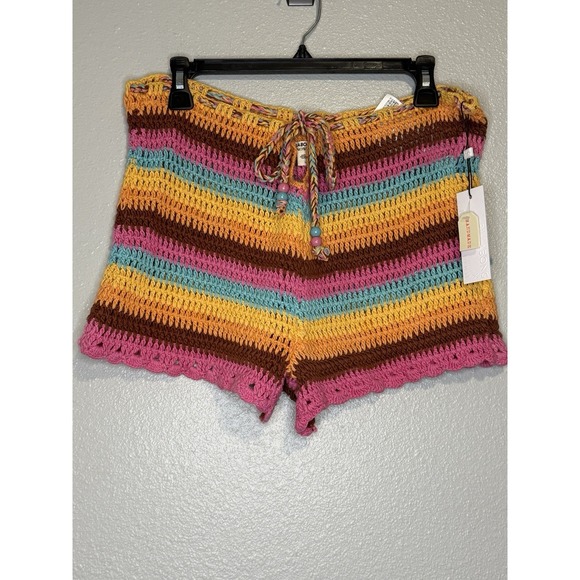 Billabong Pants - Billabong Siesta Crochet Striped Tie Waist Retro Knit Shorts Women's Large